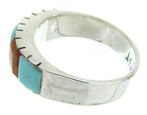 Silver Apple Coral Turquoise Inlay Ring Size 6-3/4 AW63698